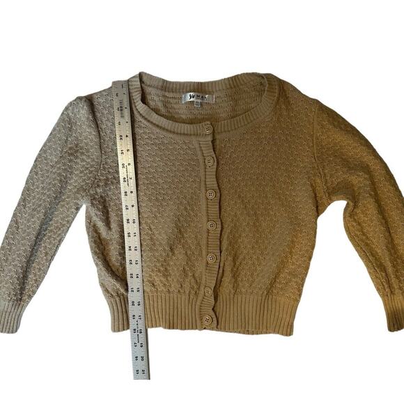 YEMAK Beige Women's Knit Boho Pointelle Button-Down Cardigan Band Hem X Large - Picture 5 of 6